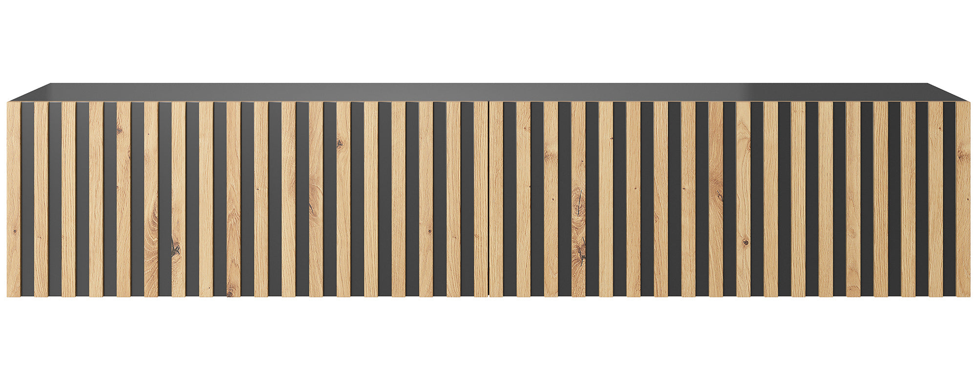 TV-Schrank Telire 138,6 cm schwarz mit lamellenförmiger Front Artisan-Eiche