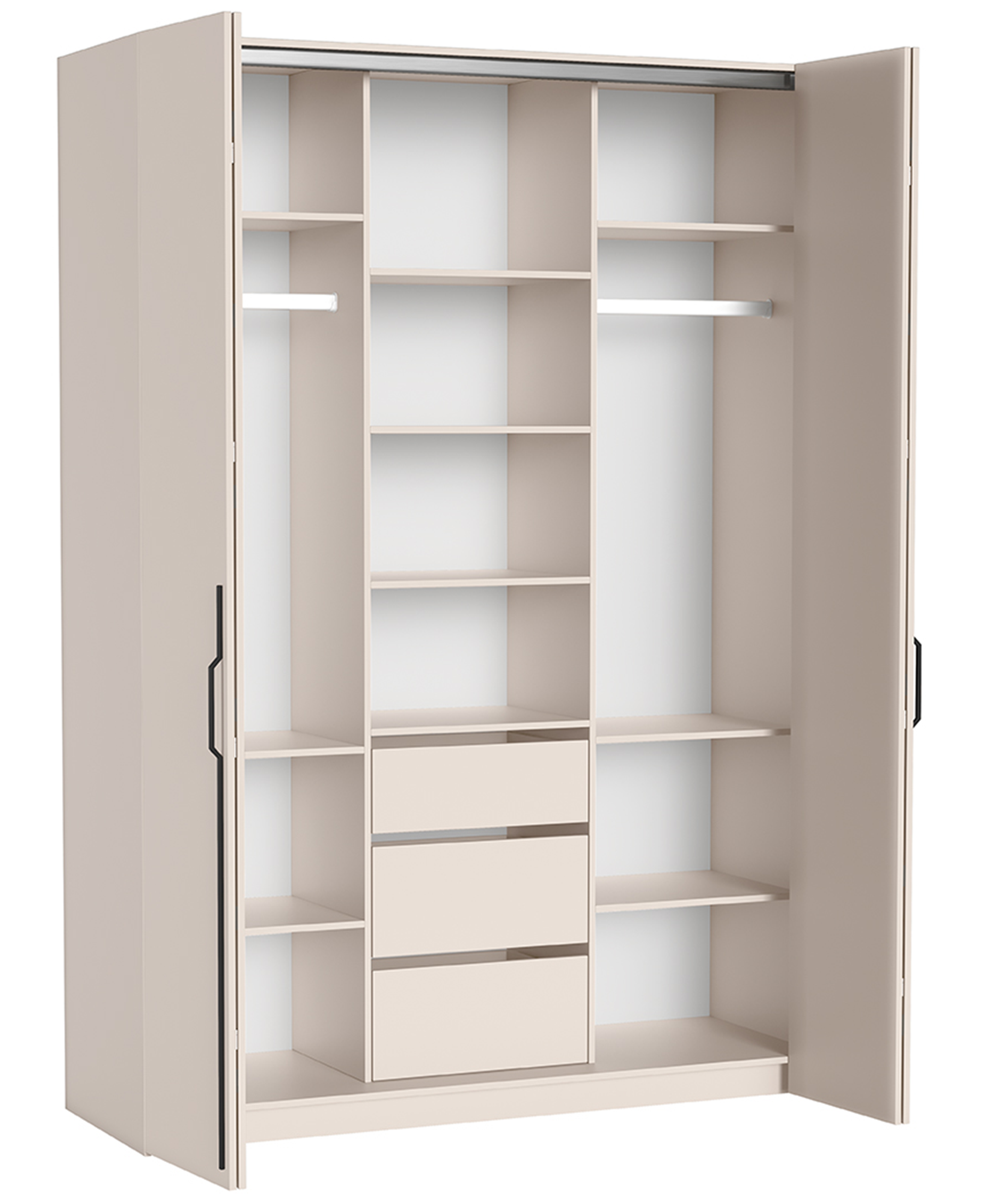 Zweiflügeliger Schrank Bari mit drei Schubladen, 170 cm, Kaschmirfarben