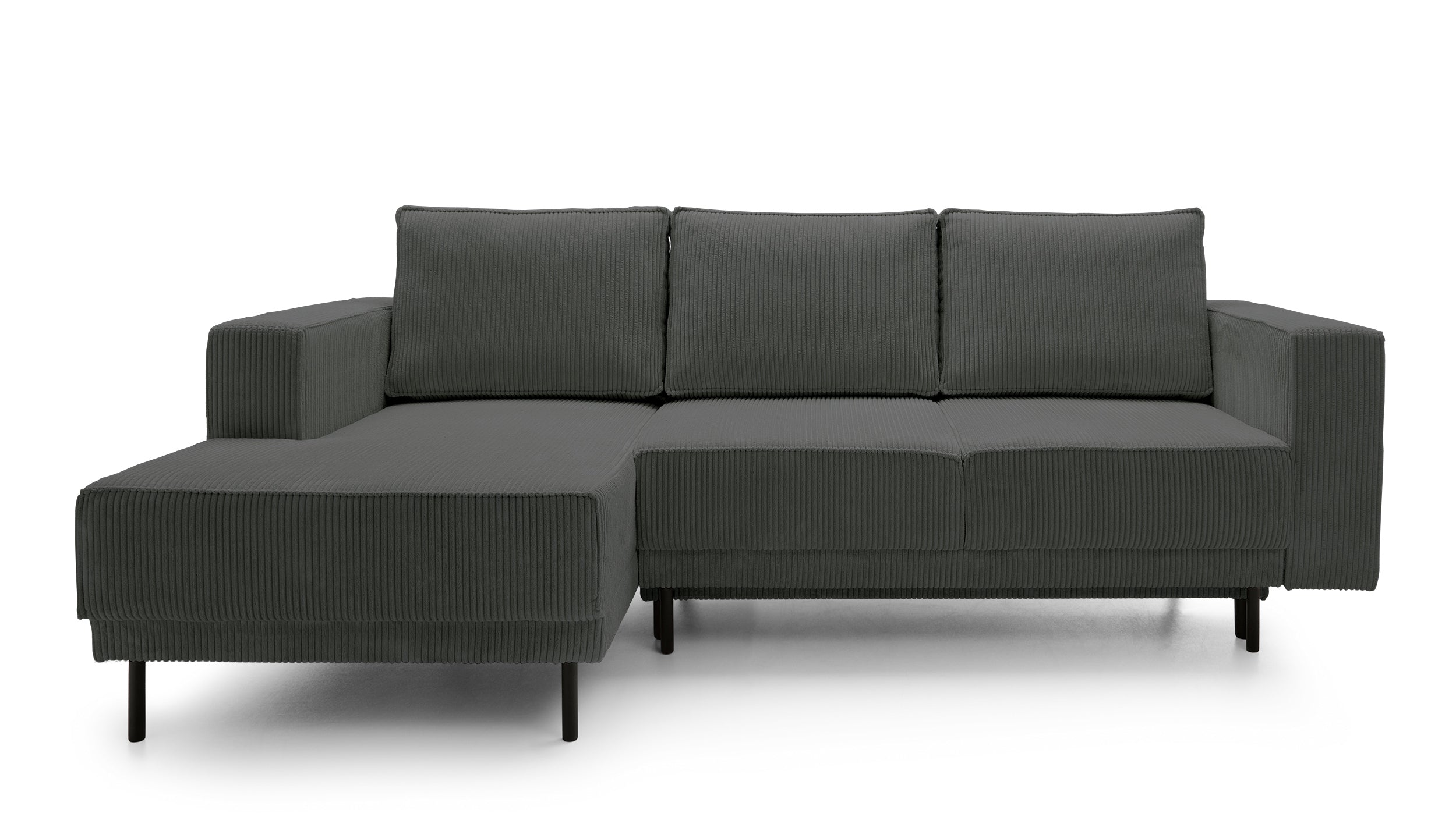 Ecksofa mit Schlaffunktion Rodario Mini L-förmig mit Stauraum, grau Cord, linksseitig