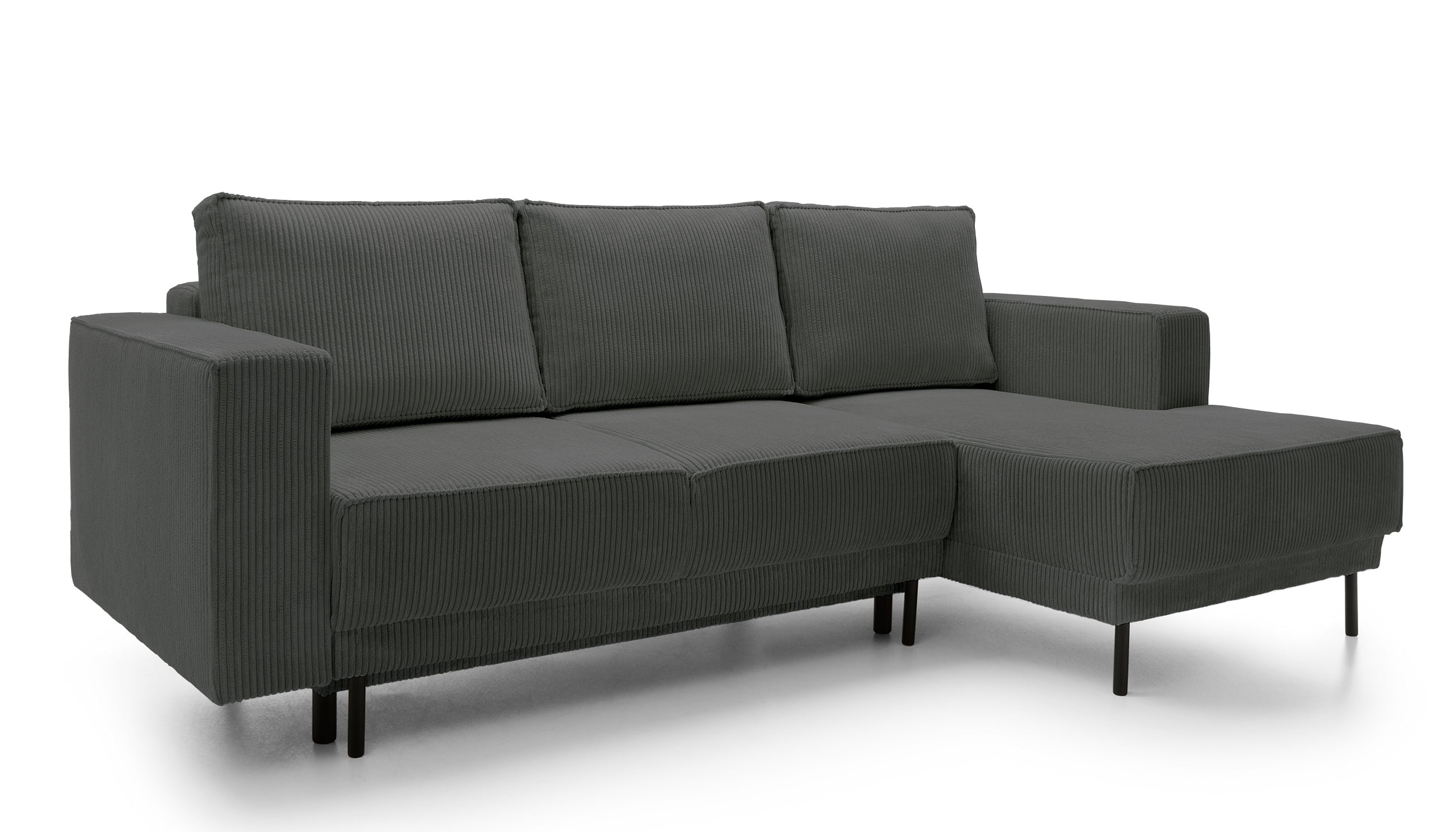 Ecksofa mit Schlaffunktion Rodario Mini, L-förmig, mit Stauraum, grauer Cord, rechtsseitig
