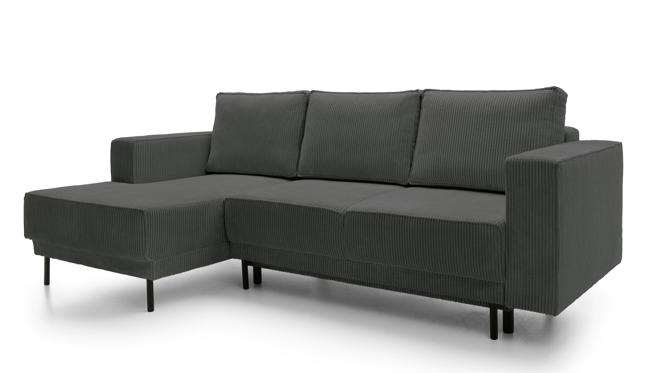 Ecksofa mit Schlaffunktion Rodario Mini L-förmig mit Stauraum, grau Cord, linksseitig