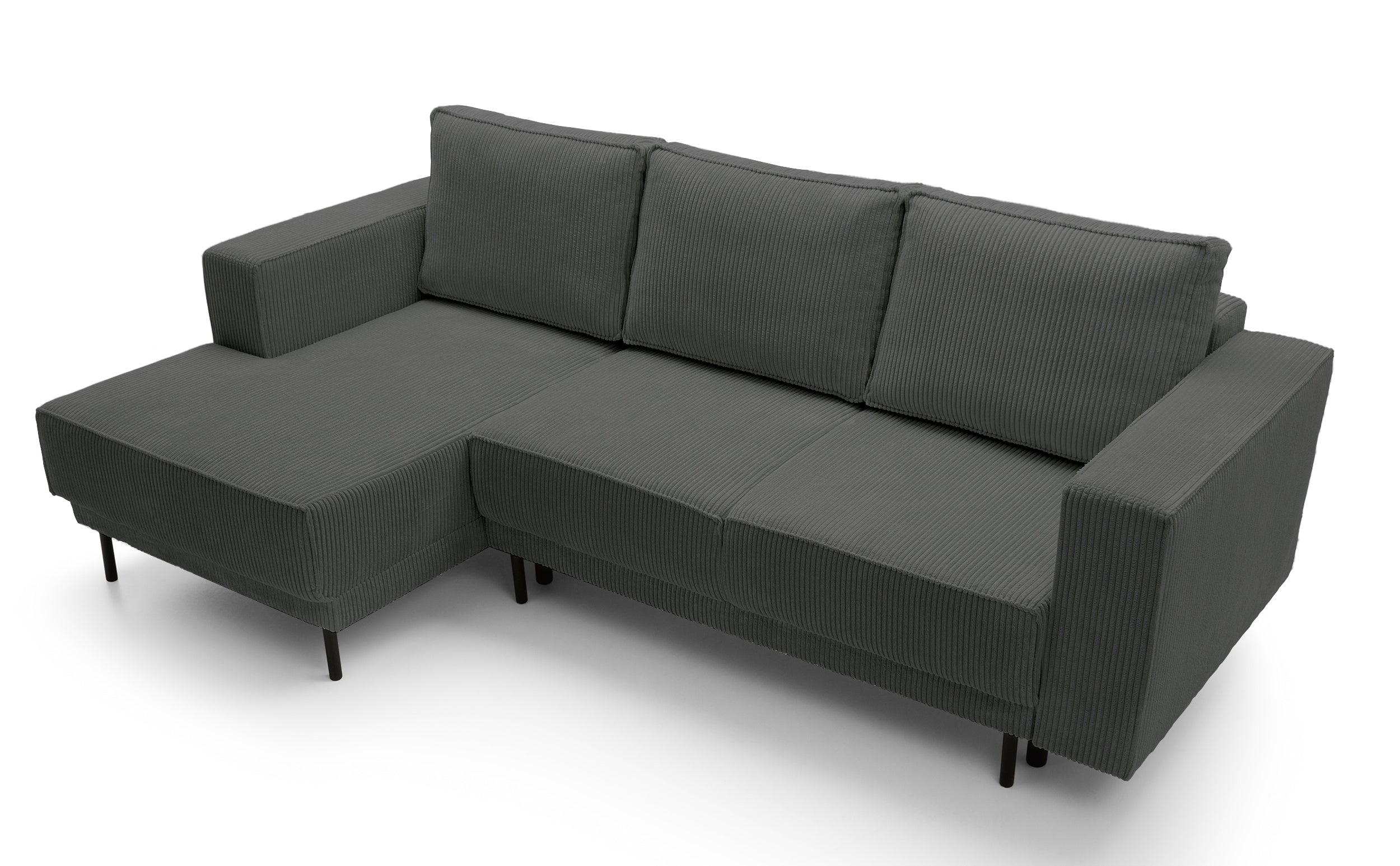 Ecksofa mit Schlaffunktion Rodario Mini L-förmig mit Stauraum, grau Cord, linksseitig