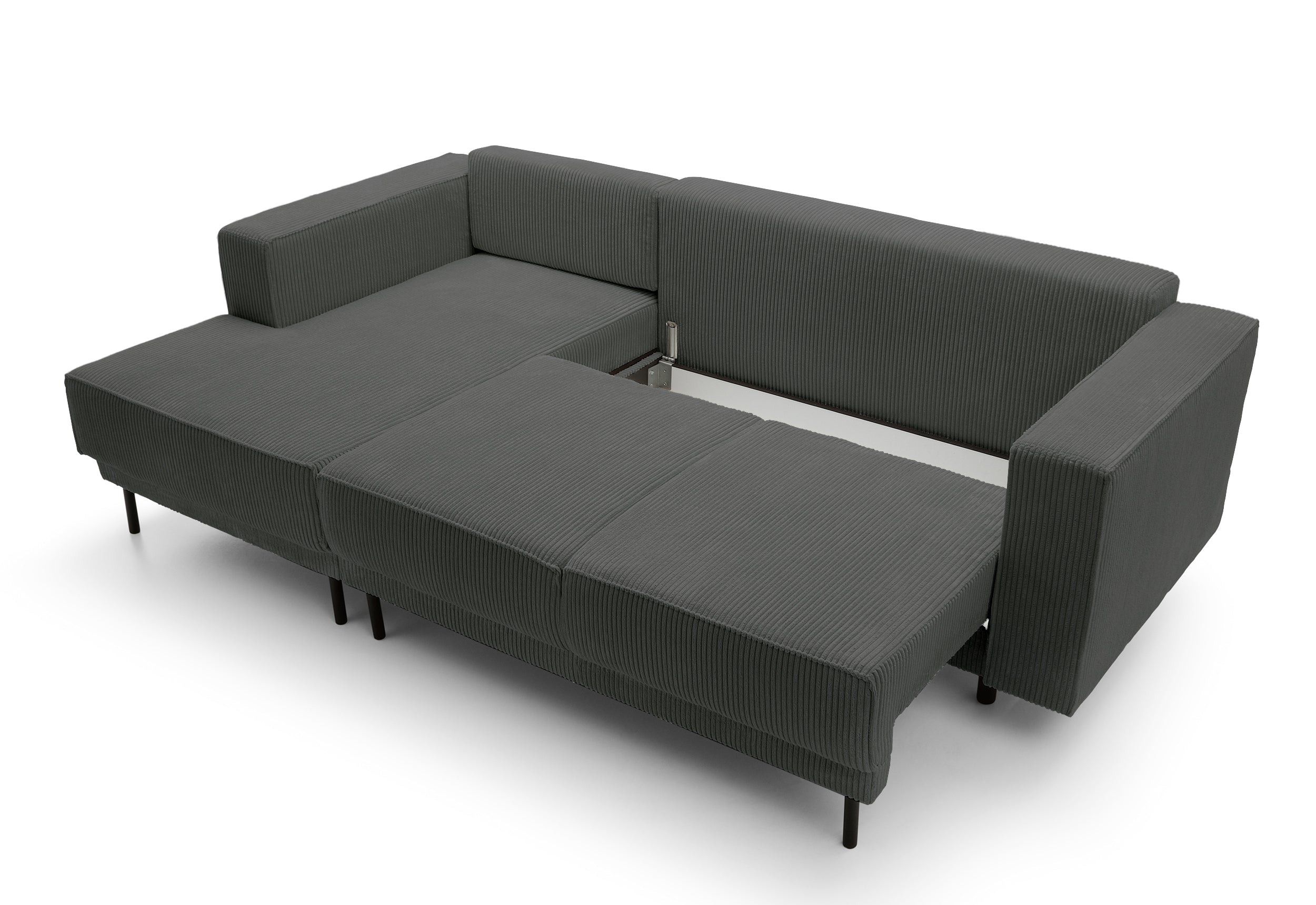 Ecksofa mit Schlaffunktion Rodario Mini L-förmig mit Stauraum, grau Cord, linksseitig