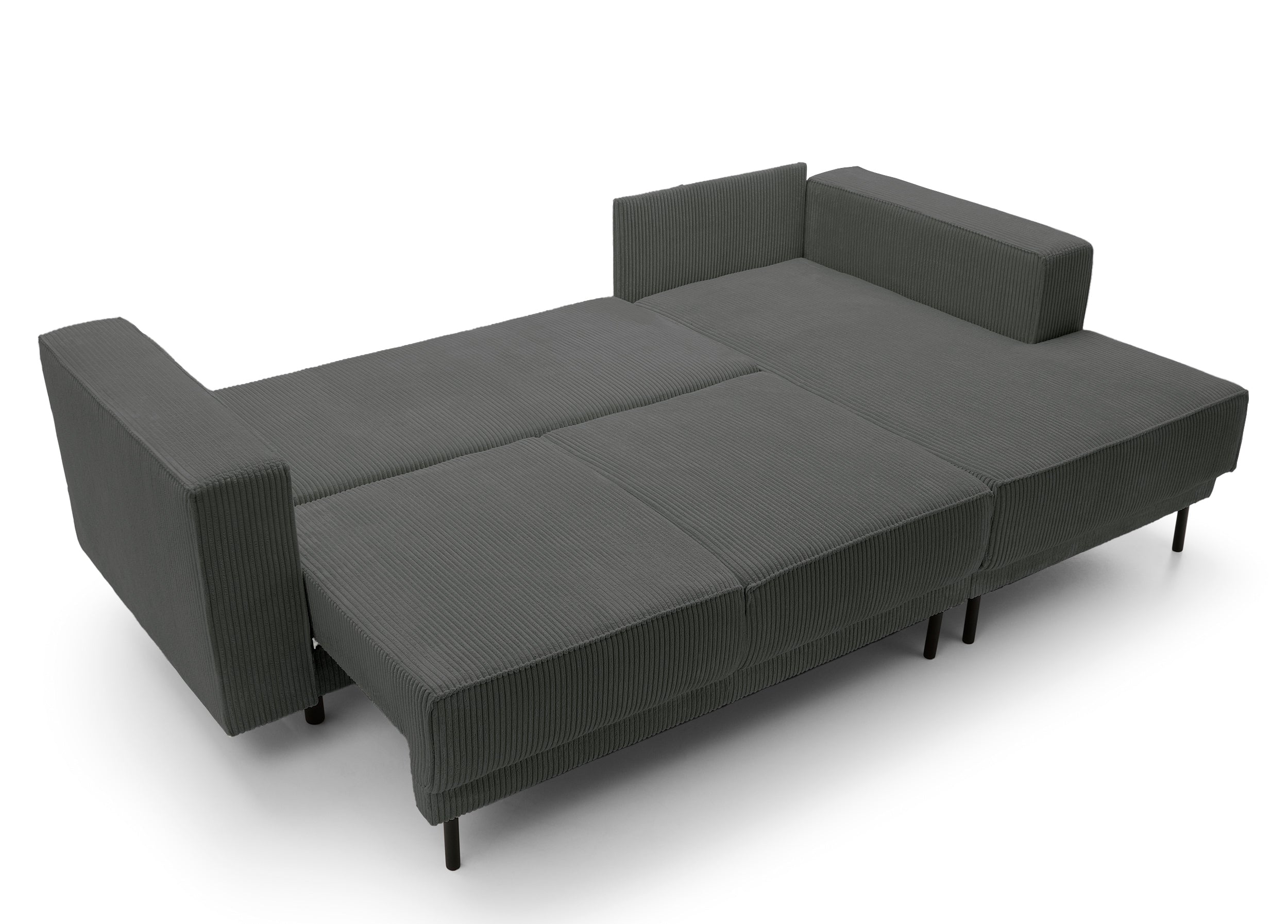 Ecksofa mit Schlaffunktion Rodario Mini, L-förmig, mit Stauraum, grauer Cord, rechtsseitig