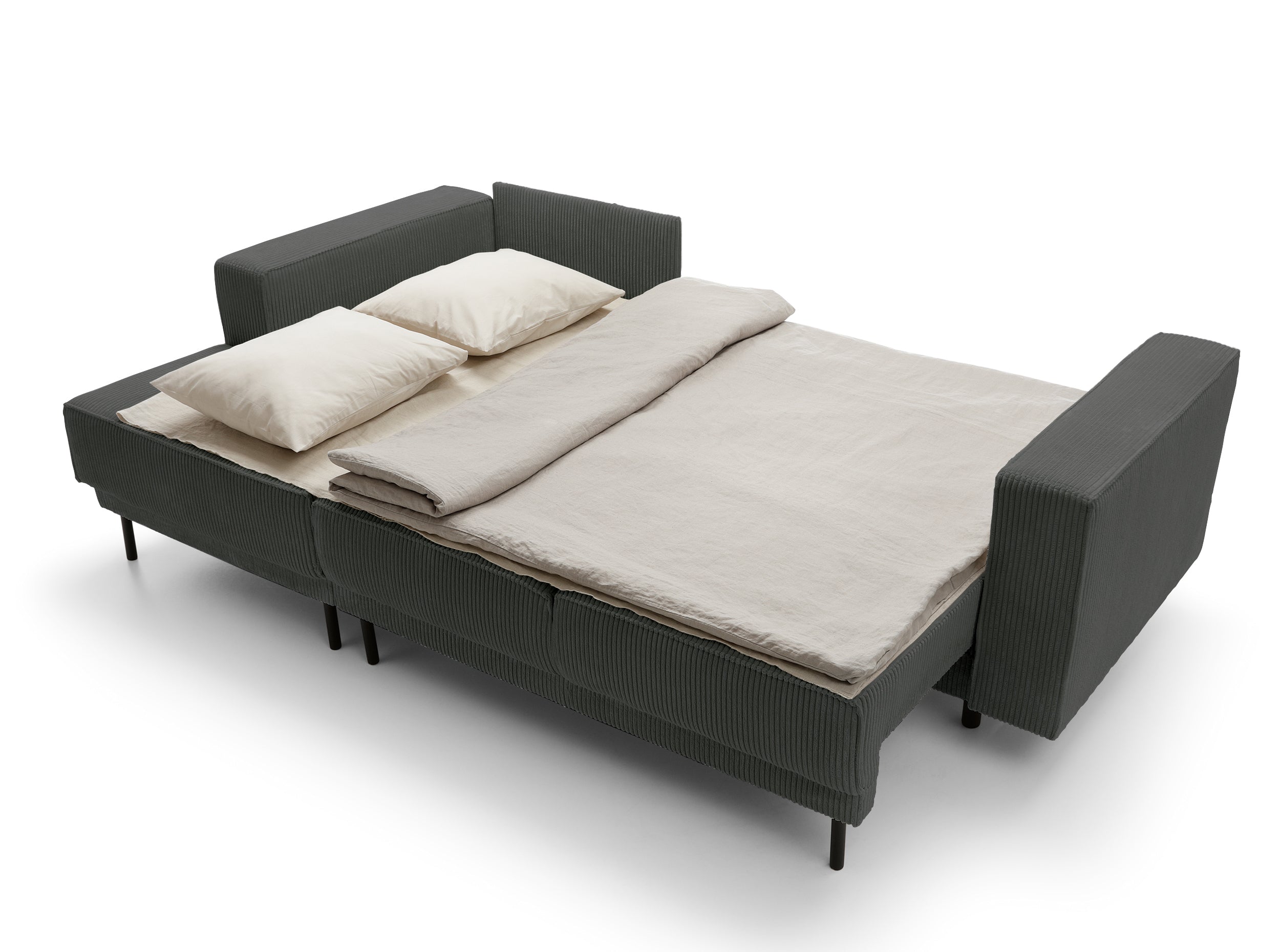Ecksofa mit Schlaffunktion Rodario Mini L-förmig mit Stauraum, grau Cord, linksseitig