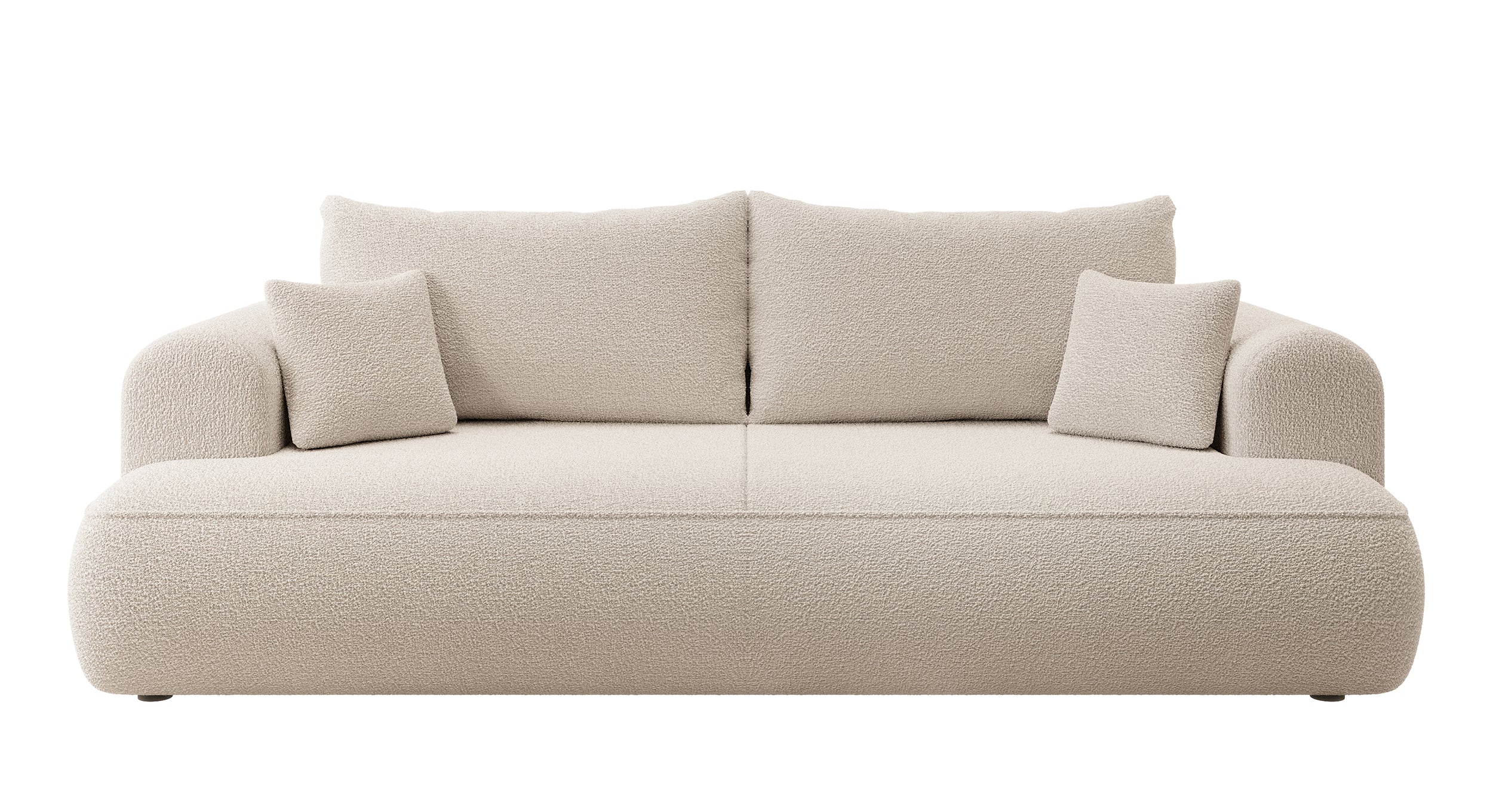 Dreisitziges ausklappbares Sofa Ovo mit Stauraum, beige Bouclé