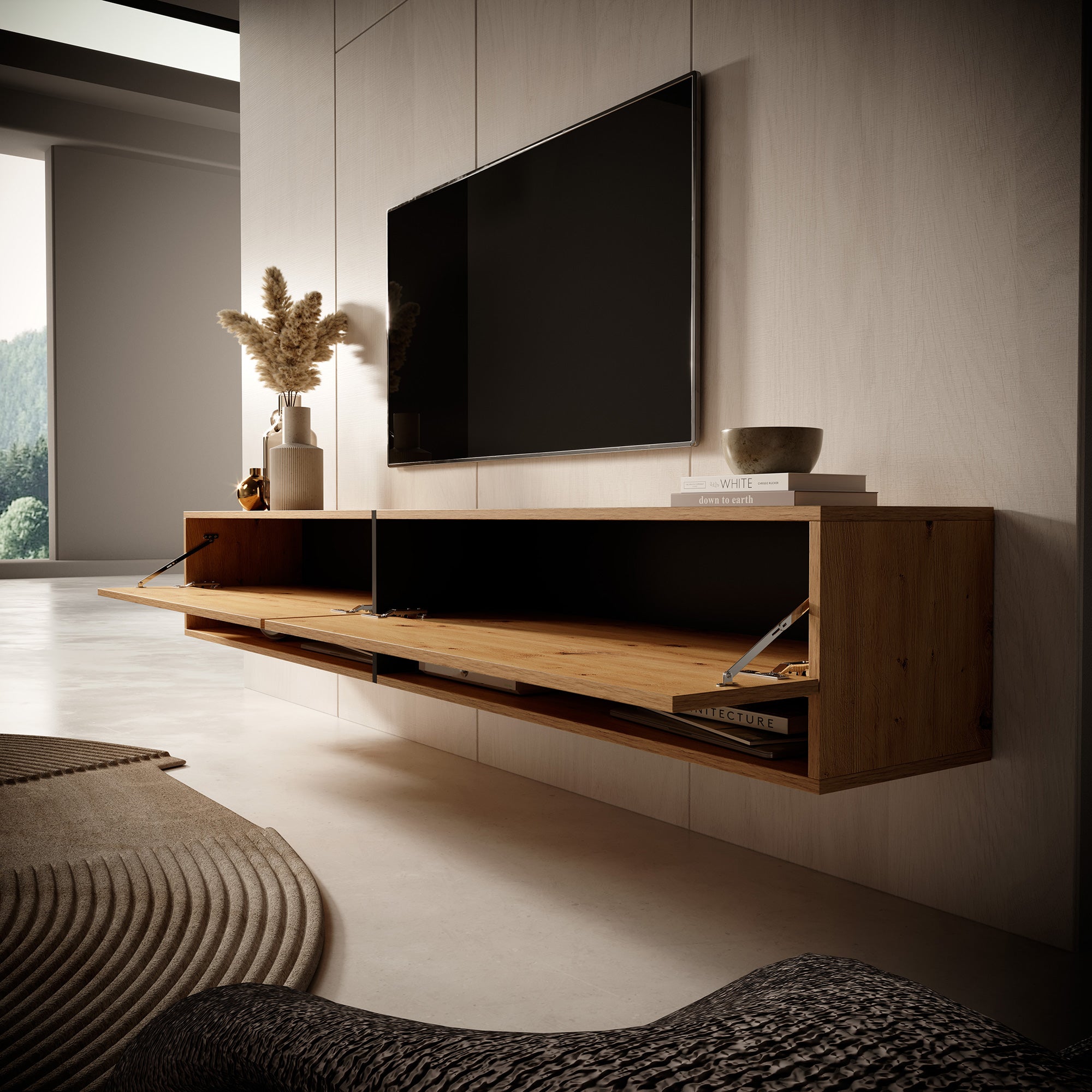 TV-Schrank Mirrgo 200 cm Artisan Eiche mit grafitfarbenen Einsätzen