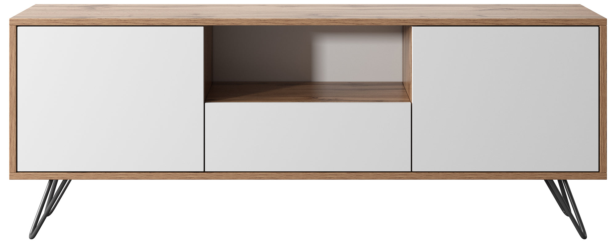 TV-Schrank Ploystea 137 cm Wotan-Eiche / Weiß mit Beleuchtung