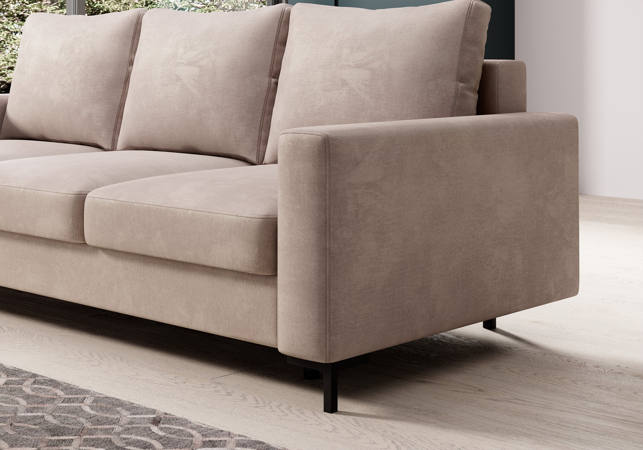 Dreisitziges Schlafsofa Mokpeo mit Stauraum, beige Samt