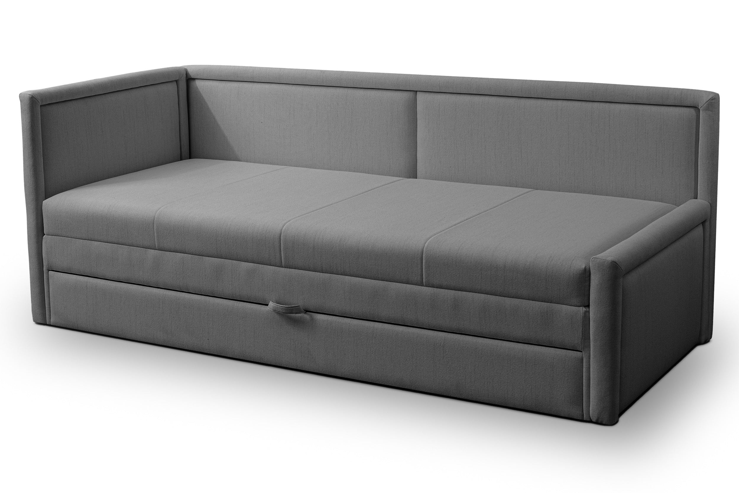 Jugendbett Caprili mit Stauraum, dunkelgraues Flechtmuster, universell einsetzbar