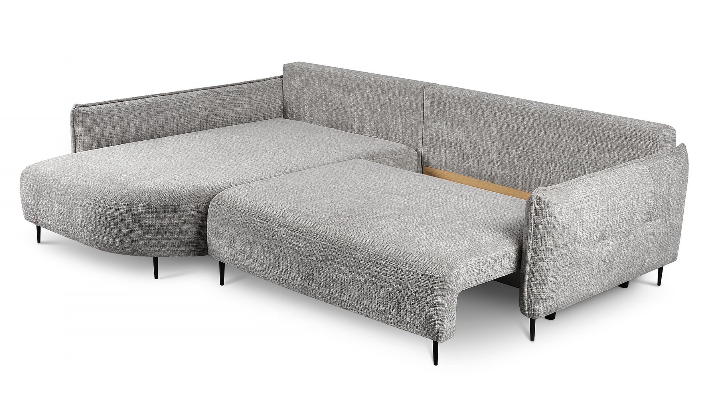 Ecksofa Oblivio mit Schlafunktion, L-förmig, mit Stauraum, grauer Chenille, linksseitig