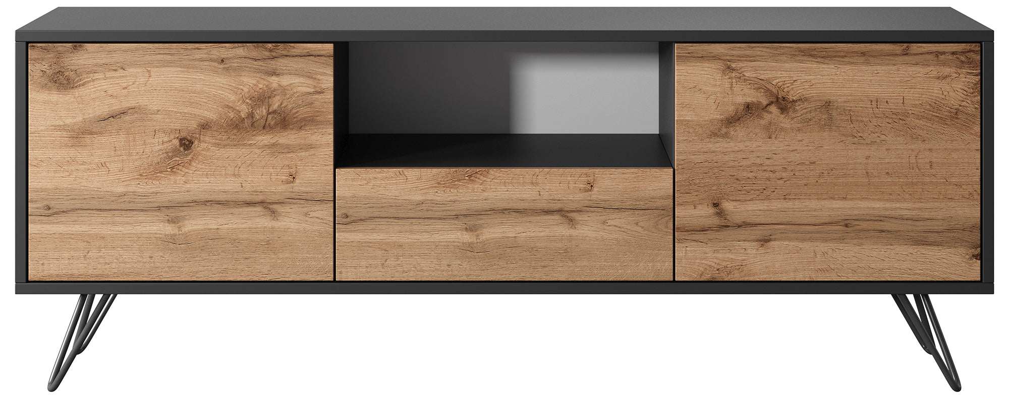 TV-Schrank Ploystea 137 cm Schwarz / Wotan-Eiche