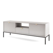 TV-Schrank Vellore 154 cm grau mit geriffelten Fronten und goldenen Griffen