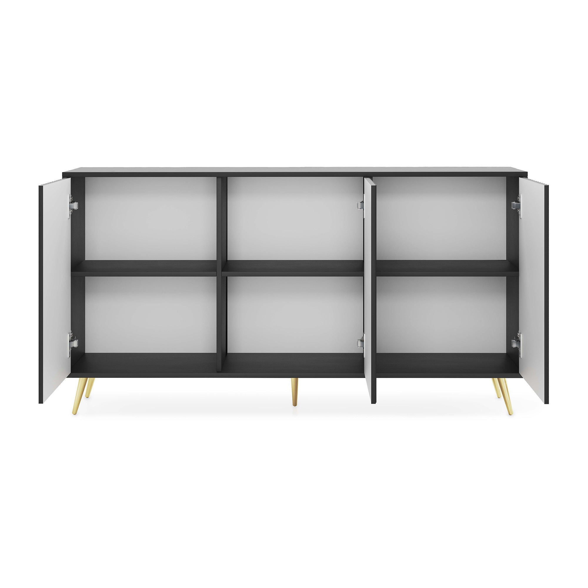 Kommode Bello mit Lamellenfronten, 154 cm, schwarz mit goldenen Beinen