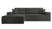Ecksofa mit Schlaffunktion Farese New L-förmig mit Stauraum, dunkelgrauer Cord, linksseitig