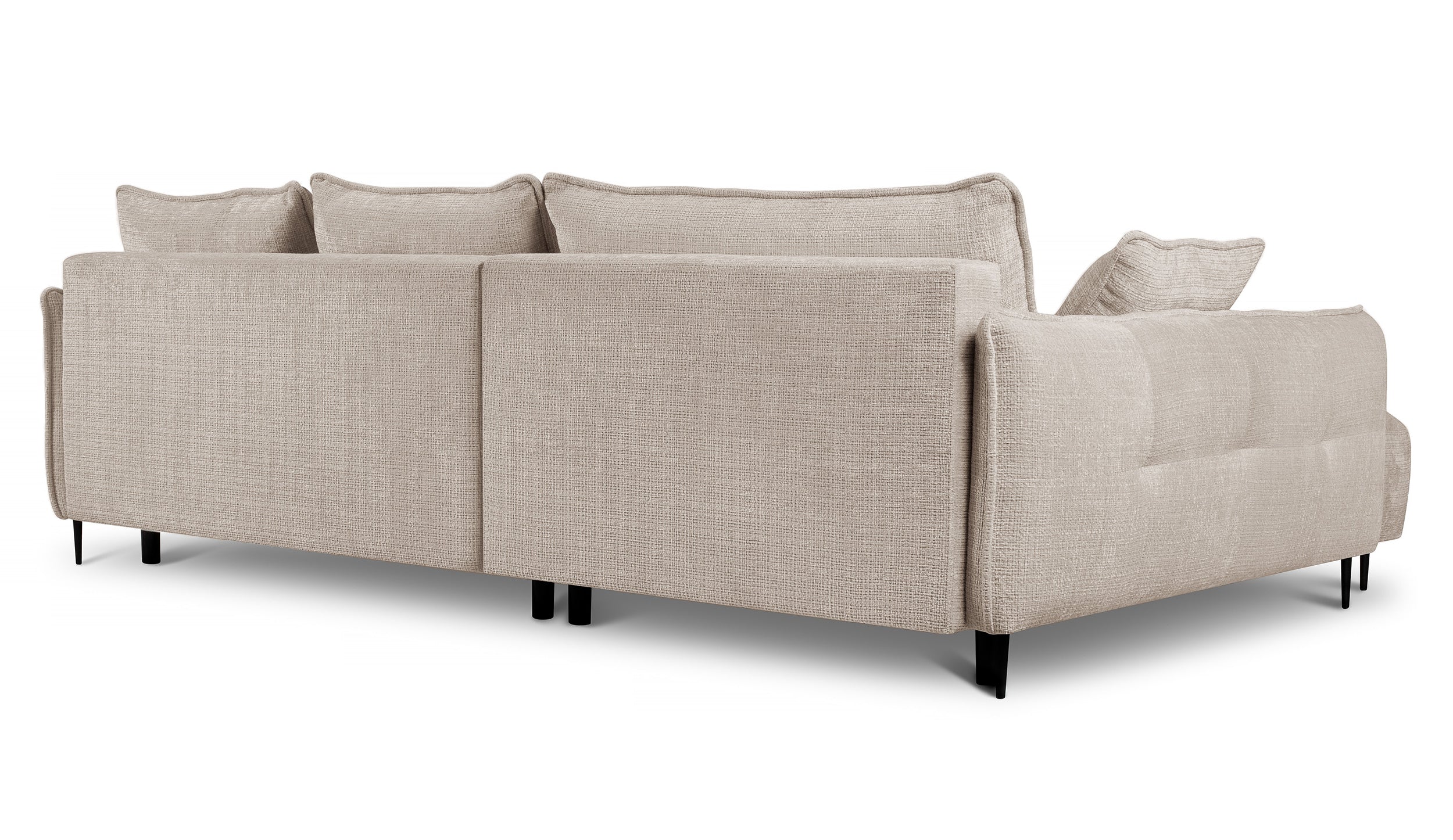 Ecksofa Oblivio mit Schlaffunktion, L-förmig, mit Stauraum, hellbeiger Chenille, linksseitig