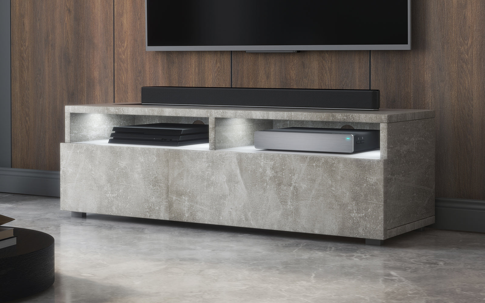 TV-Schrank mit Schublade Rednaw 100 cm Beton mit Beleuchtung