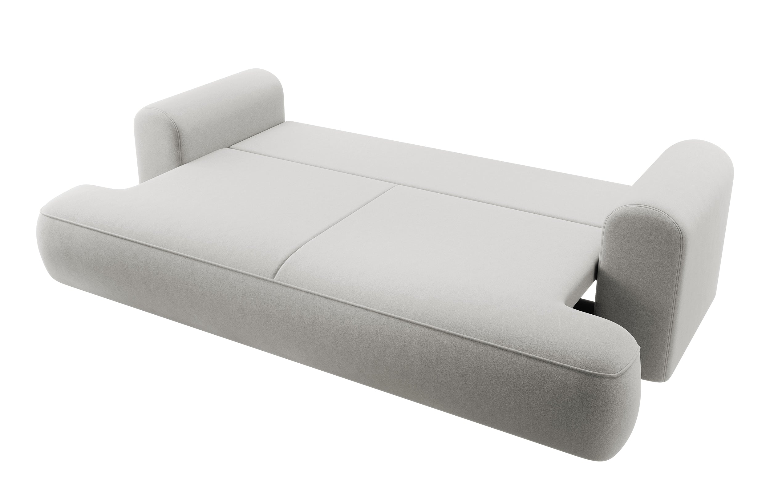 Dreisitziges ausklappbares Sofa Ovo mit Stauraum, grauer Samt aus leicht zu reinigendem Stoff
