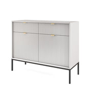 Zweiturige Kommode Vellore 104 cm grau mit geriffelten Fronten und goldenen Griffen