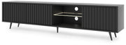 TV-Schrank Bello mit Lamellenfronten, 175 cm, schwarz, mit LED und schwarzen Beinen