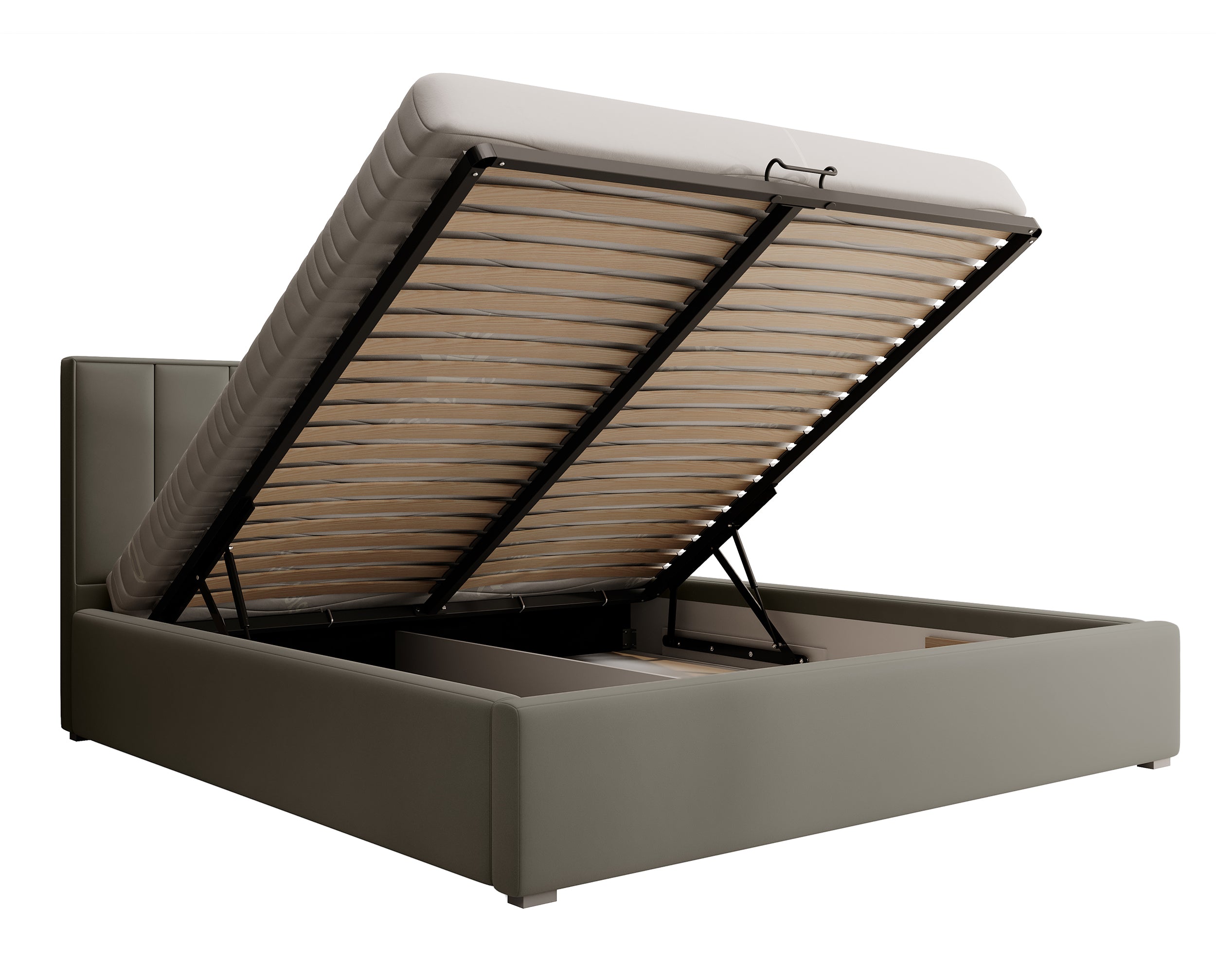 Polsterbett 160x200 cm Rinus mit Stauraum, beige aus hydrophobem Stoff