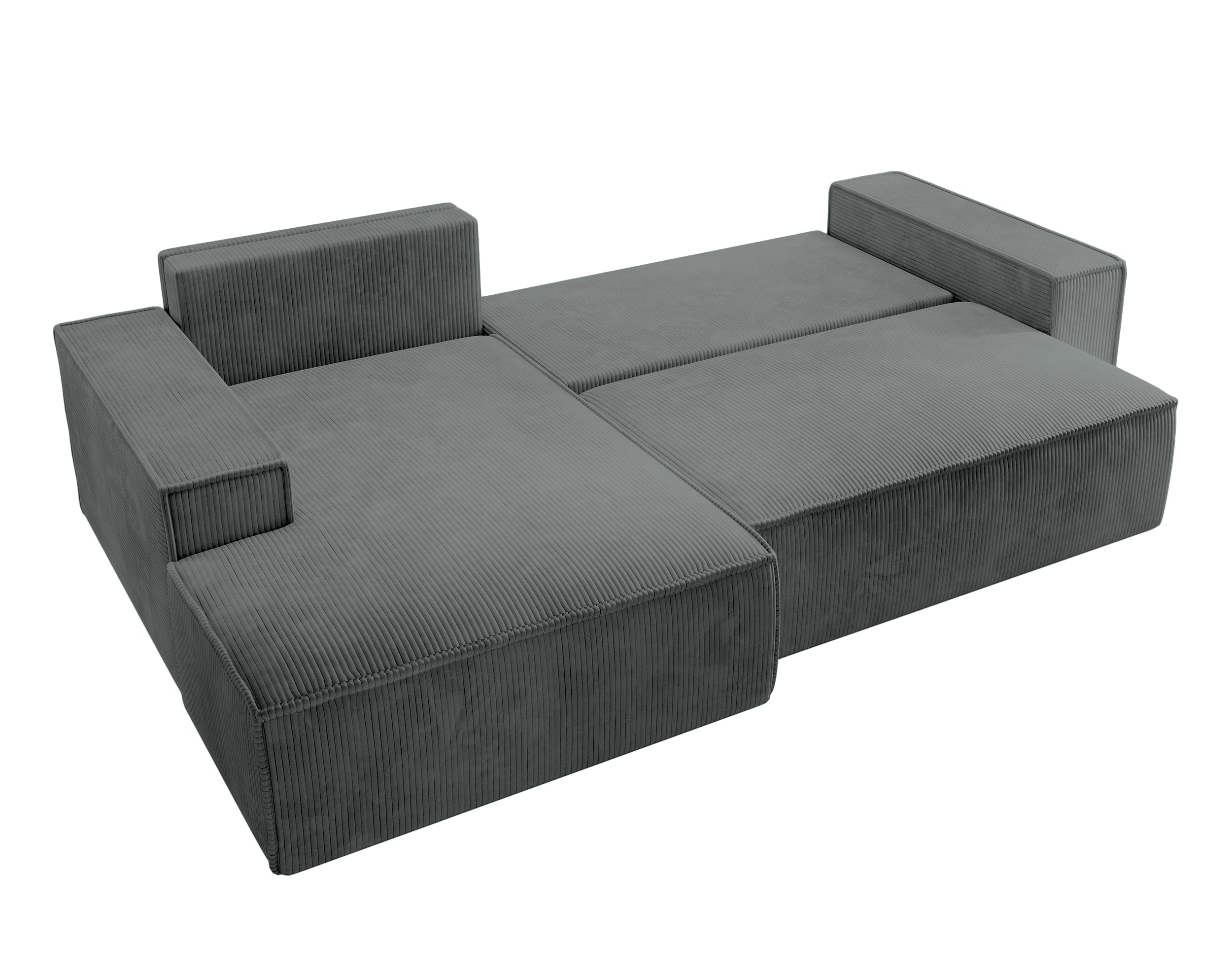 Ecksofa mit Schlaffunktion Farese New L-förmig mit Stauraum, grauer Cord, linksseitig