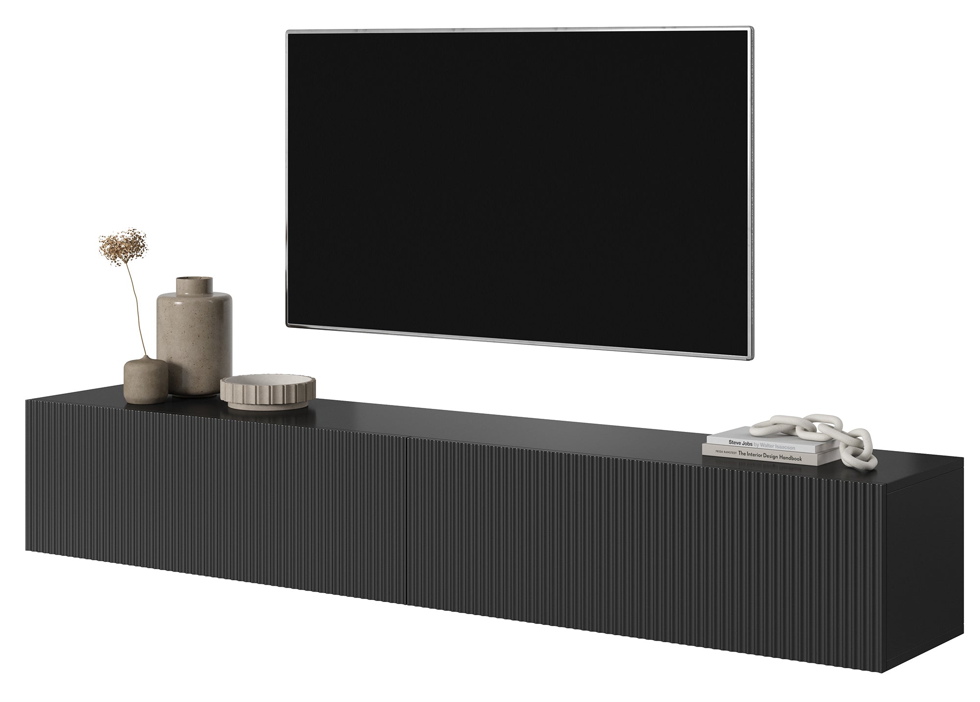 TV-Schrank Veldio mit gefräster Front 175 cm Schwarz, hängend
