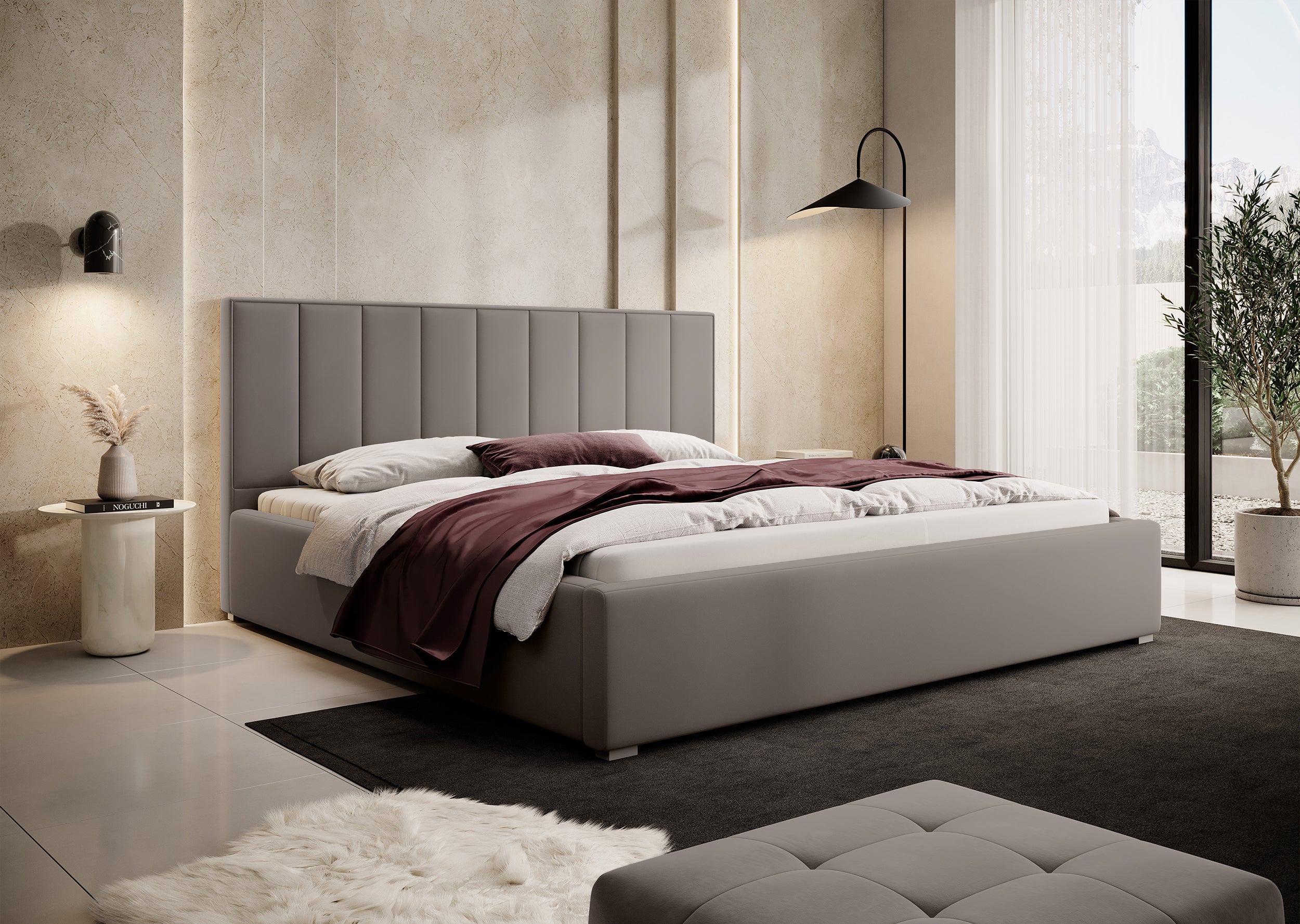 Polsterbett 160x200 cm Rinus mit Stauraum, beige aus hydrophobem Stoff
