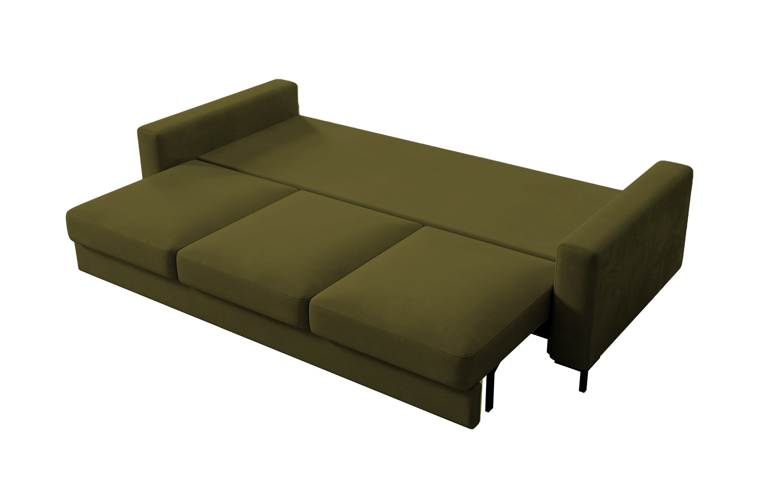 Dreisitziges ausklappbares Sofa Mokpeo mit Stauraum, olivgrüner Samtbezug