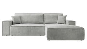 Ecksofa mit Schlaffunktion Farese New, L-förmig, mit Stauraum, hellgrauer Cordstoff, rechtsseitig