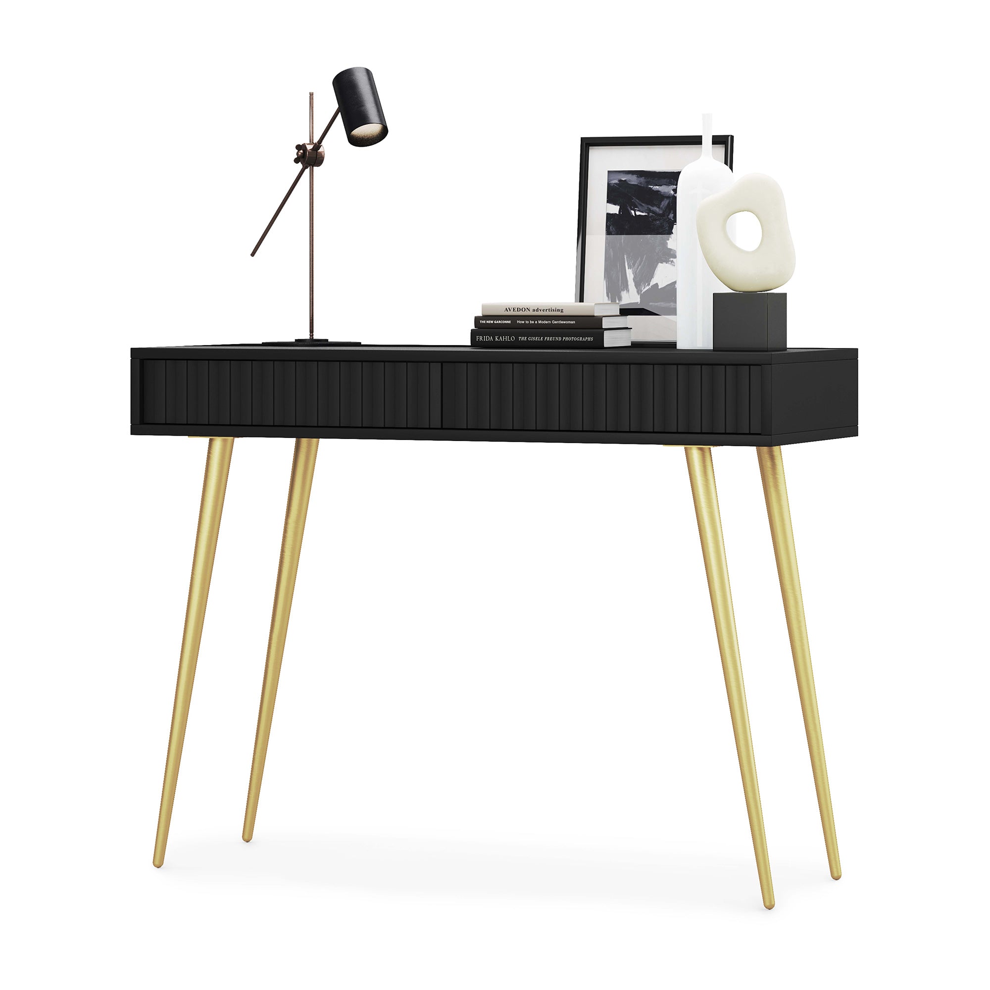 Schminktisch Bello 104 cm schwarz mit goldenen Beinen