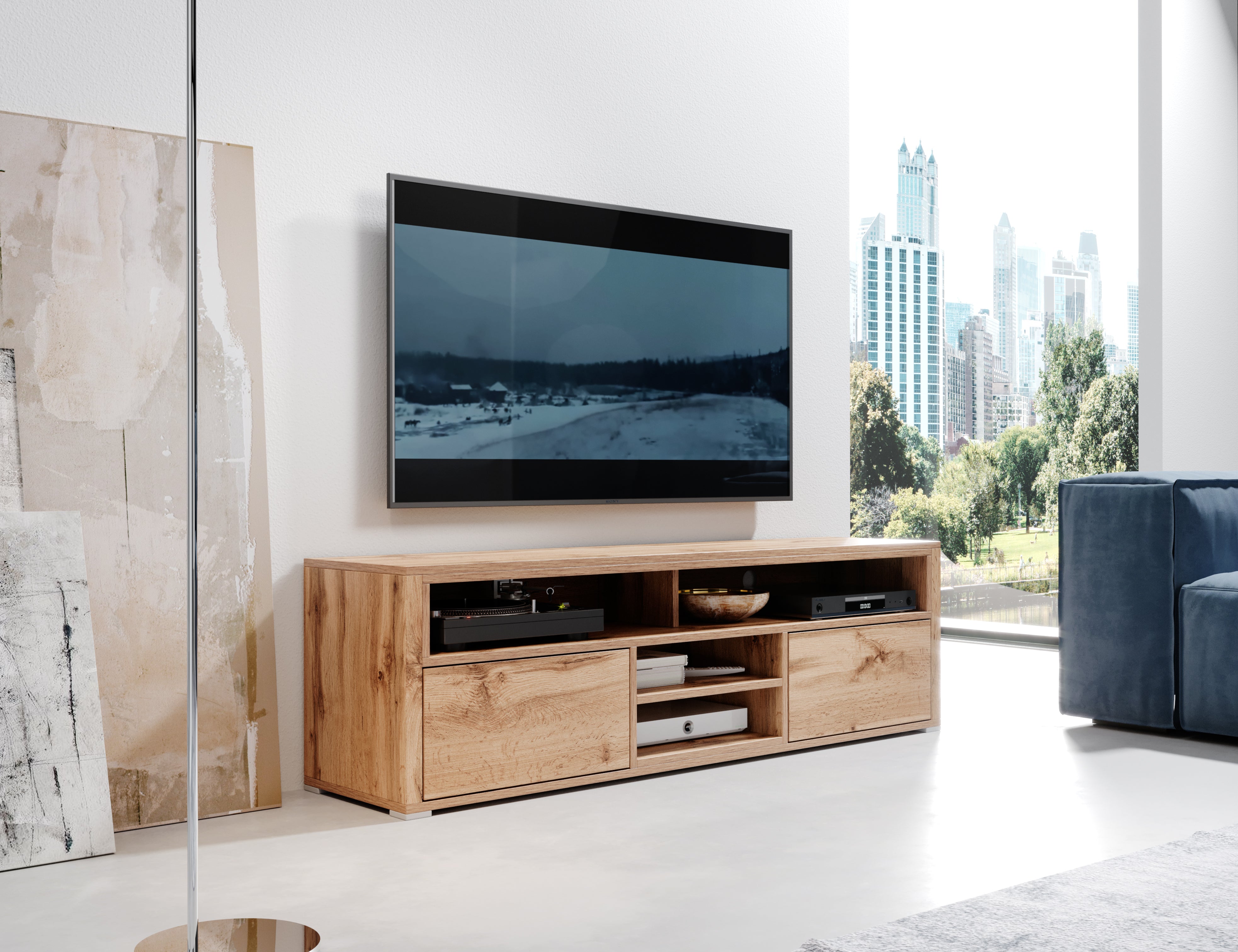 TV-Schrank Laksa Wotan-Eiche mit Beleuchtung