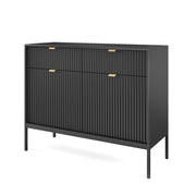 Zweiturige Kommode Vellore 104 cm schwarz mit gerillten Fronten und goldenen Griffen