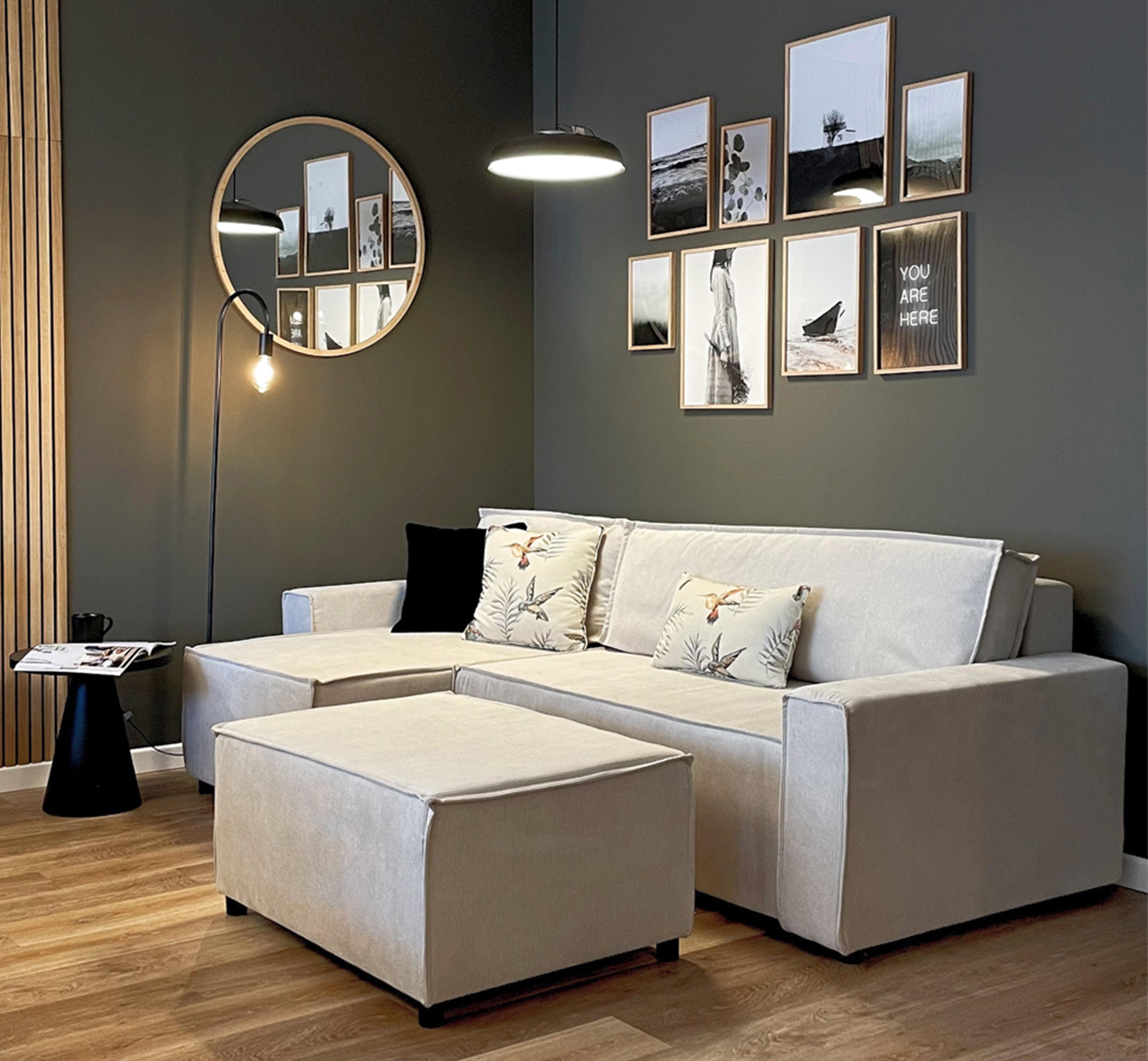 Ecksofa mit Schlaf-Funktion Copertino, L-förmig, mit Stauraum, universell, sandfarben, Cordstoff
