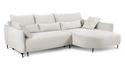 Ecksofa Oblivio mit Schlaffunktion, L-förmig, mit Stauraum, cremefarbener Chenille, rechtsseitig