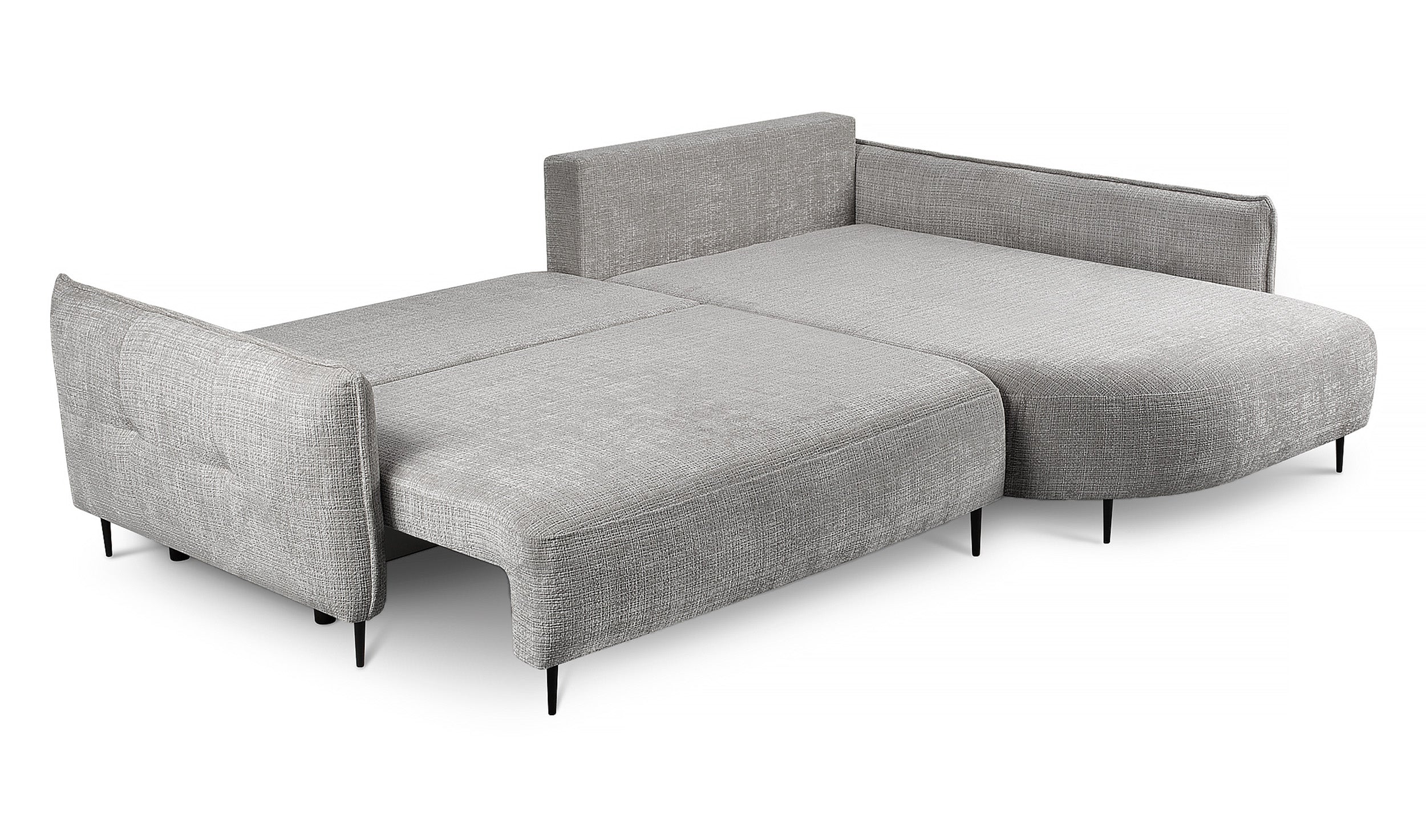 Ecksofa Oblivio mit Schlaffunktion, L-förmig, mit Stauraum, grauer Chenille-Stoff, rechtsseitig
