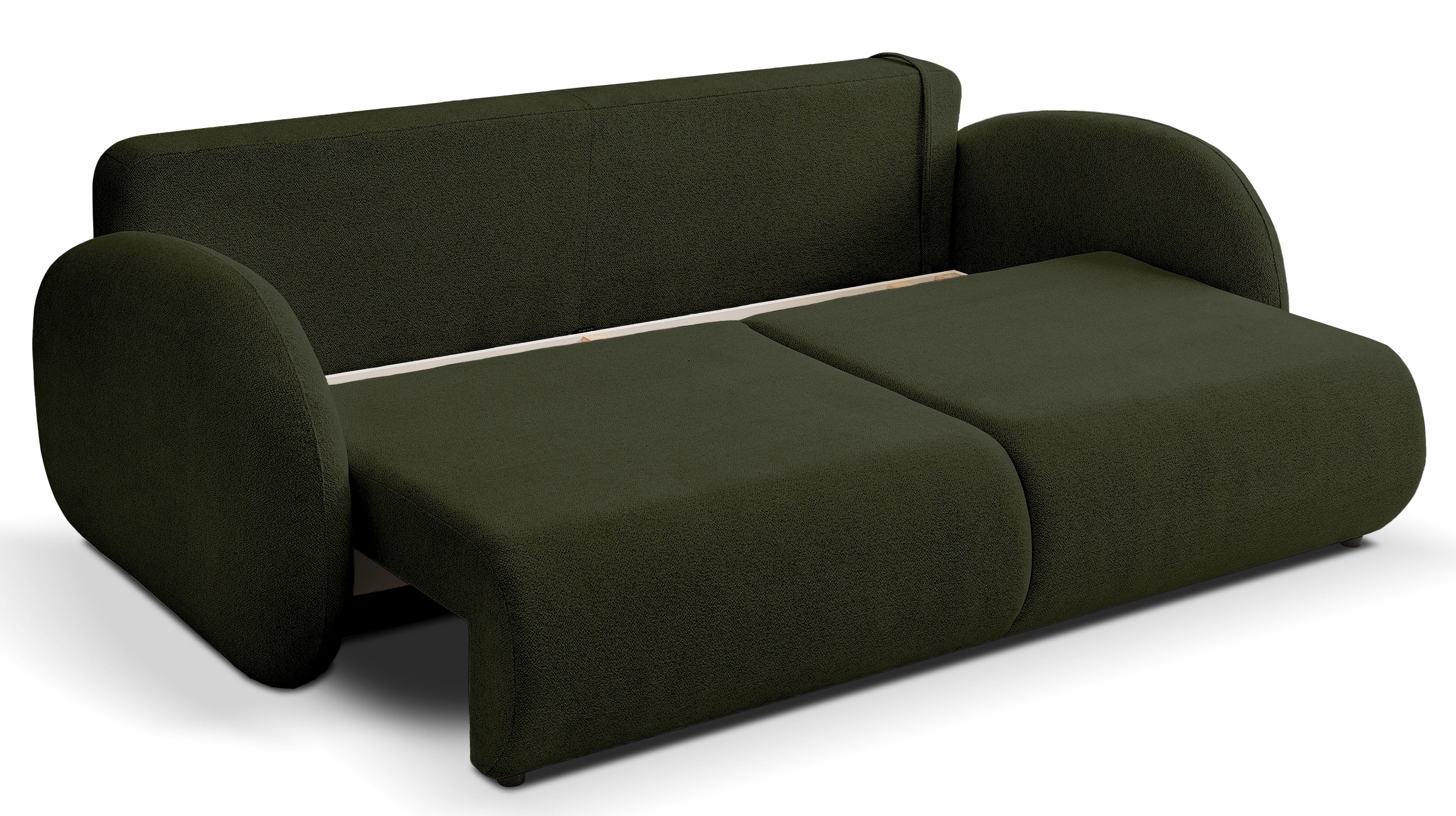 Dreisitziges ausklappbares Sofa Ovally mit Stauraum, olivgrüner Chenille