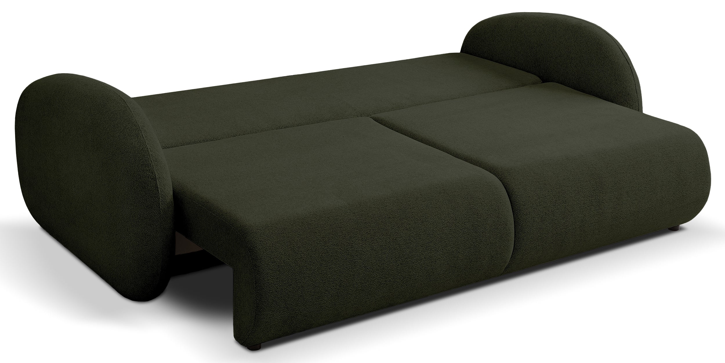Dreisitziges ausklappbares Sofa Ovally mit Stauraum, olivgrüner Chenille