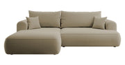 Ecksofa mit Schlafunktion Ovo, L-förmig, beige Velours mit Stauraum, aus leicht zu reinigendem Stoff, linksseitig