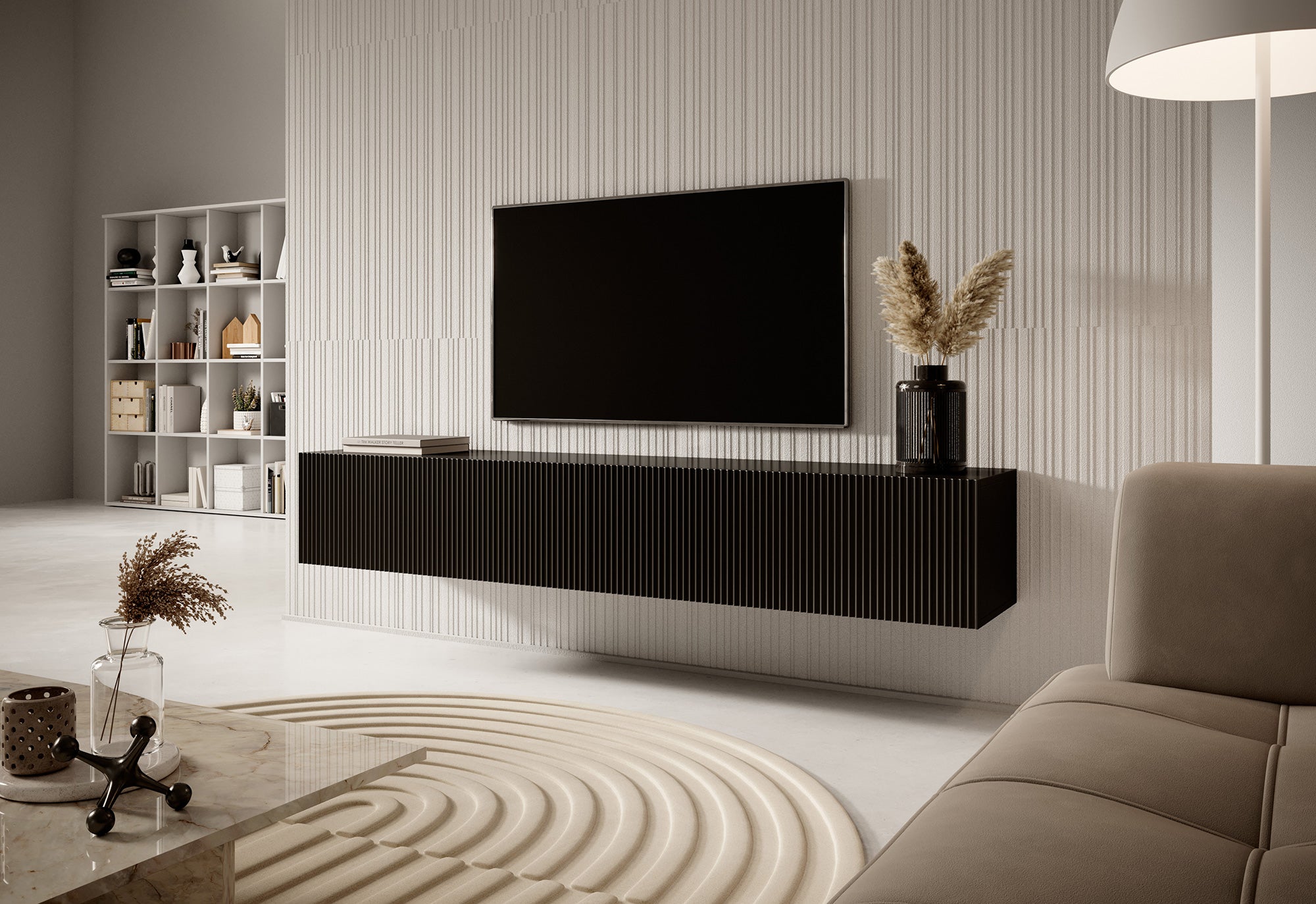 TV-Schrank Veldio mit gefräster Front 175 cm Schwarz, hängend
