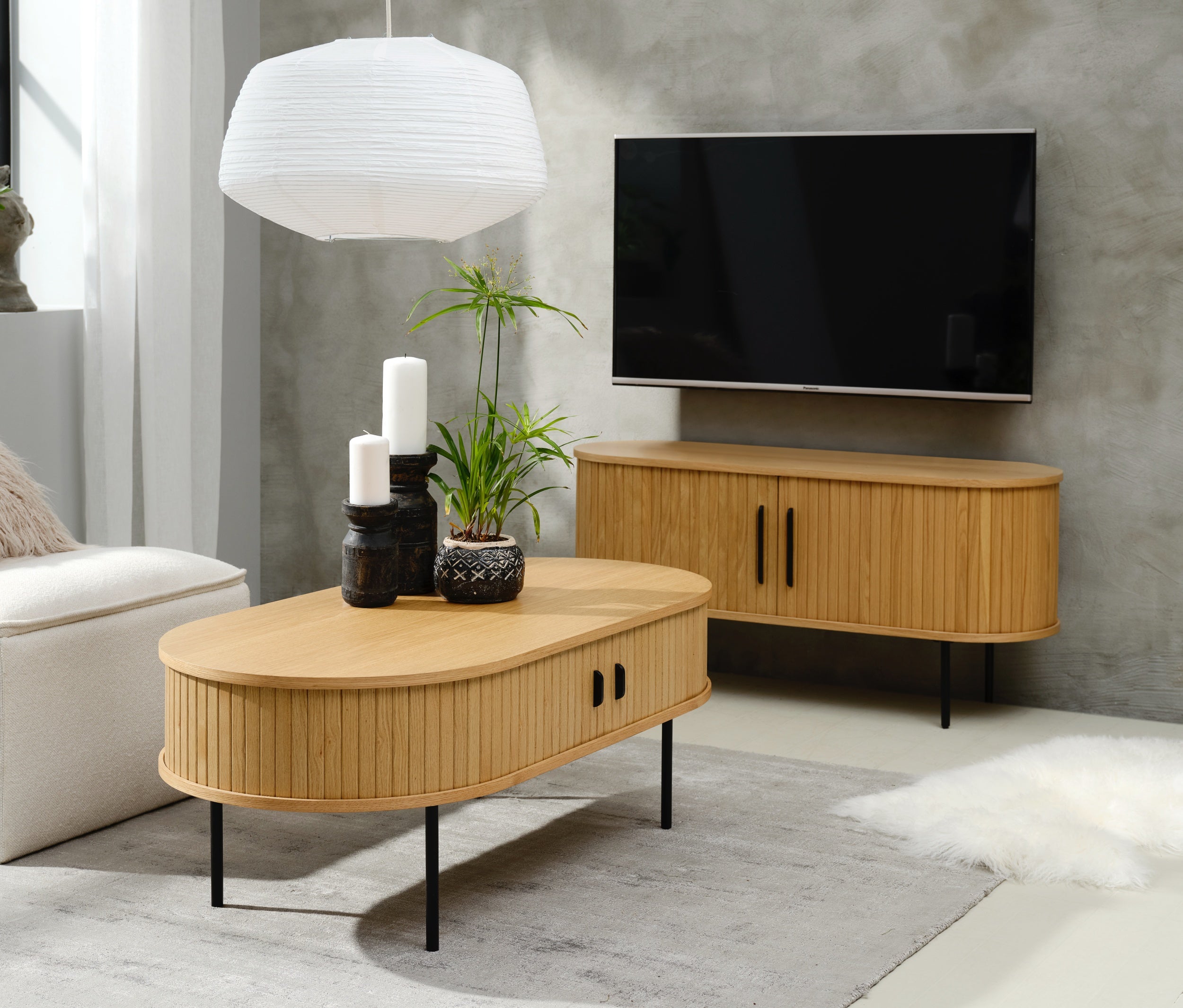 Holz-Couchtisch Gativel 120x60 cm Lamellen in natürlicher Eiche