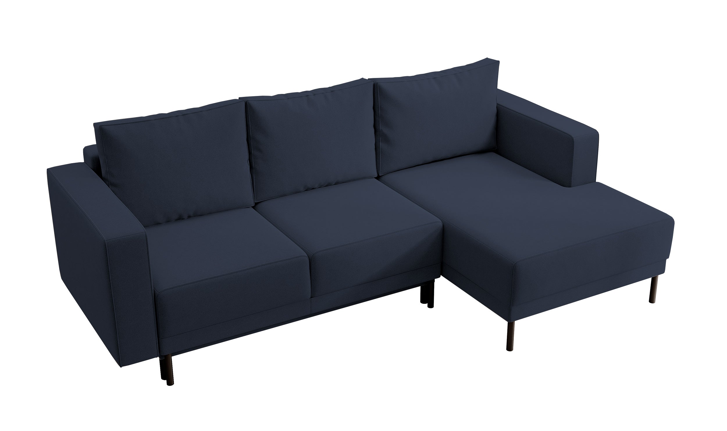 Ecksofa mit Schlaffunktion Rodario Mini, L-förmig, mit Stauraum, marineblauer, pflegeleichter Samt, rechtsseitig