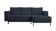 Ecksofa mit Schlaffunktion Rodario Mini, L-förmig, mit Stauraum, marineblauer, pflegeleichter Samt, rechtsseitig