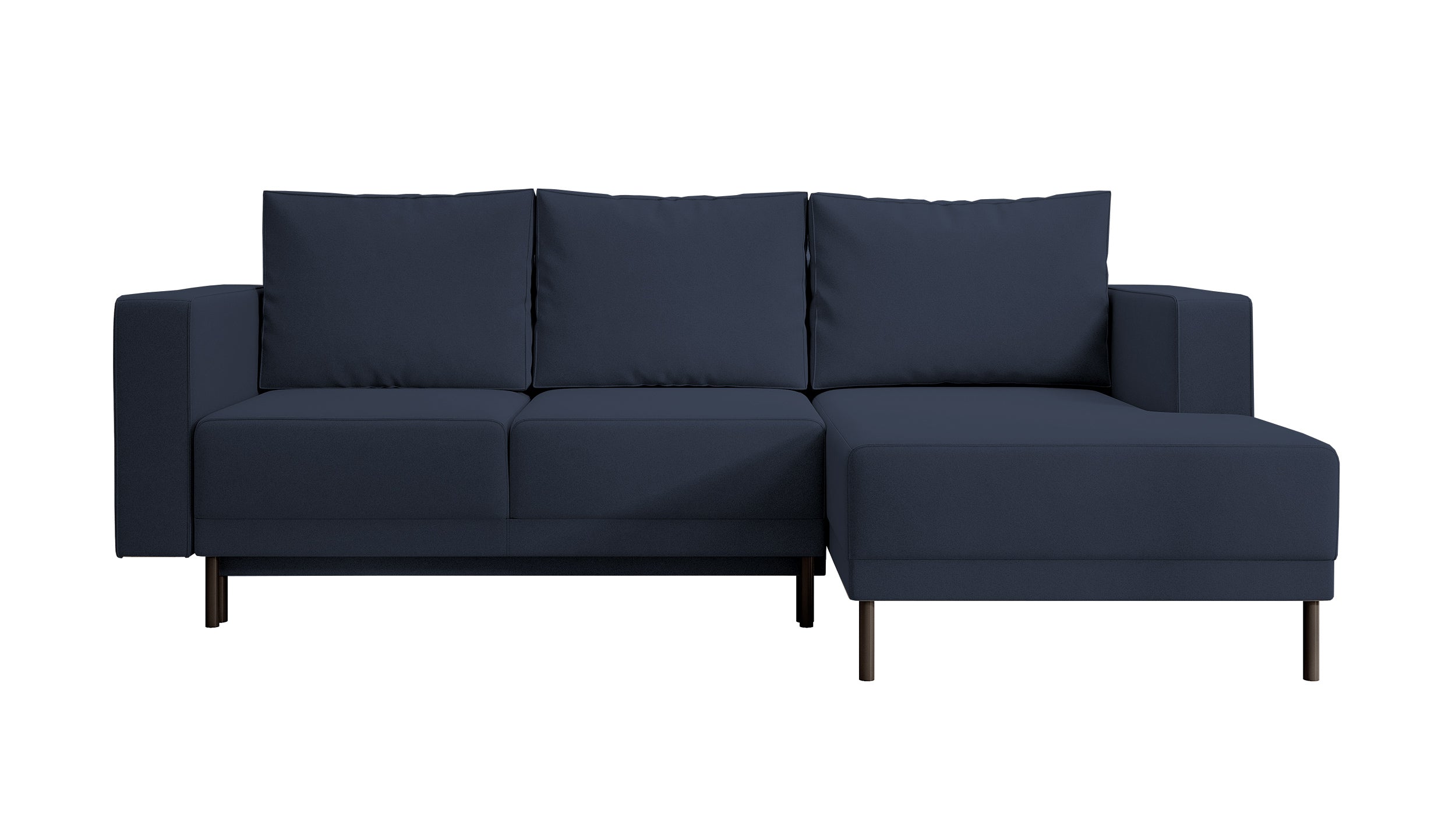 Ecksofa mit Schlaffunktion Rodario Mini, L-förmig, mit Stauraum, marineblauer, pflegeleichter Samt, rechtsseitig