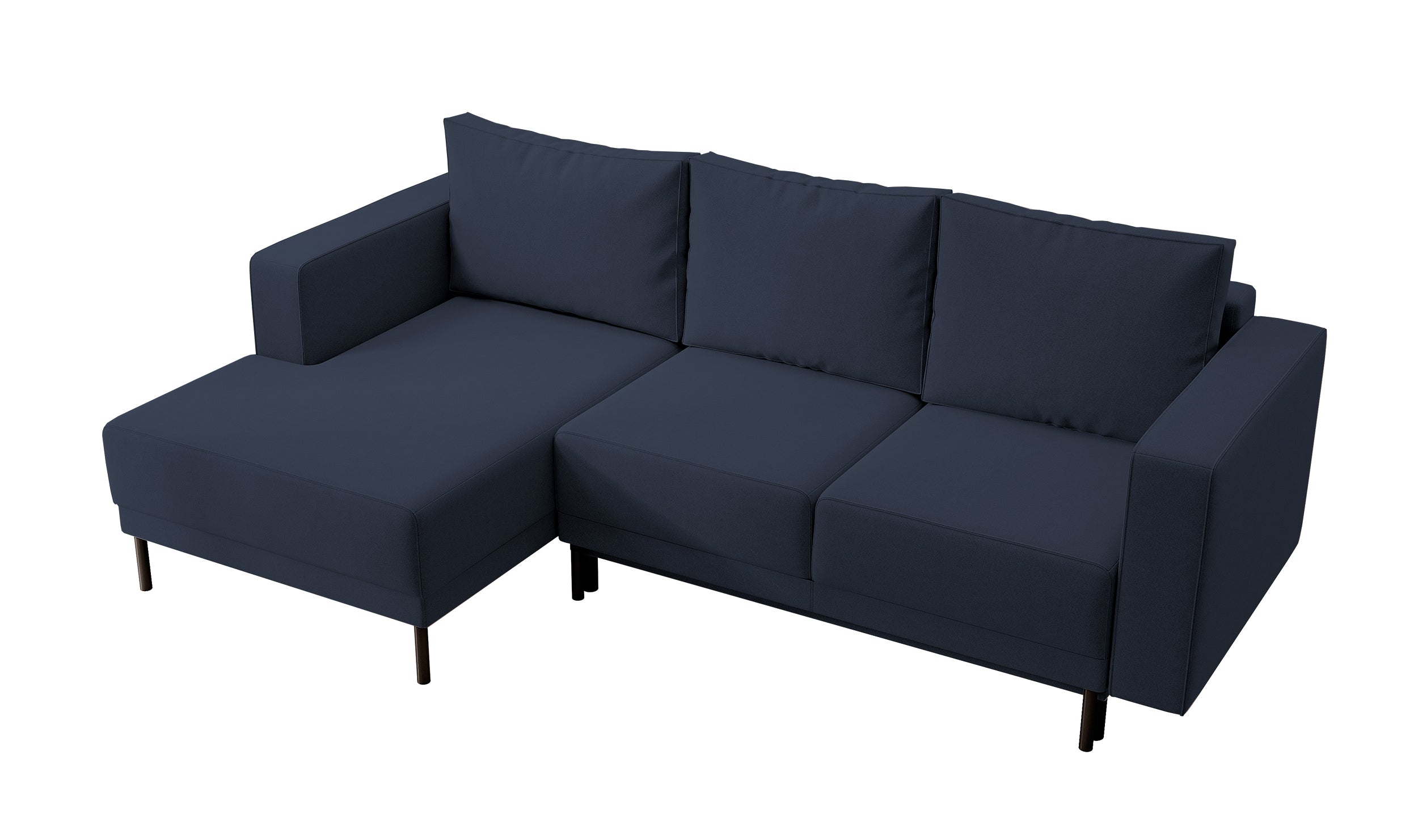 Ecksofa mit Schlaffunktion Rodario mini, L-förmig, mit Stauraum, marineblauer samtartiger, leicht zu reinigender Stoff, linksseitig