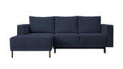 Ecksofa mit Schlaffunktion Rodario mini, L-förmig, mit Stauraum, marineblauer samtartiger, leicht zu reinigender Stoff, linksseitig