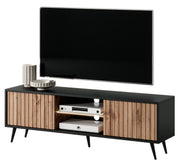 TV-Schrank Bello mit Lamellenfronten 135 cm schwarz/Wotaneiche mit LED