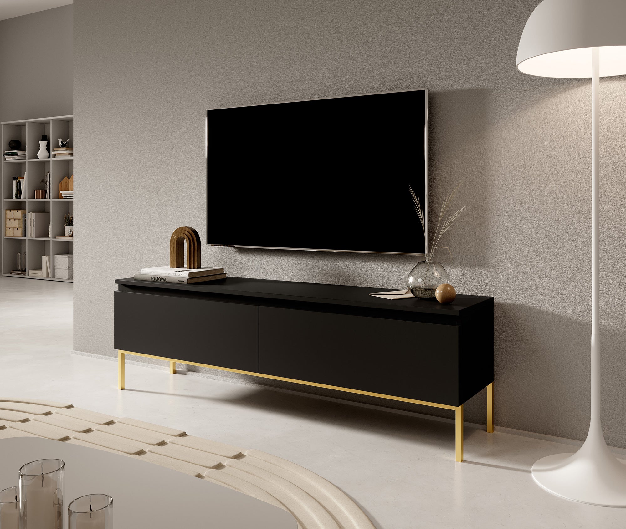 TV-Schrank Bemmi 150 cm schwarz mit goldenen Beinen