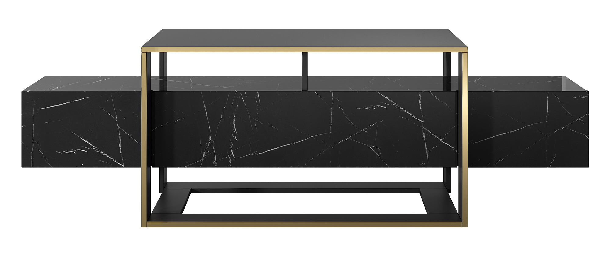 TV-Schrank Excelsum 160 cm schwarzer Marmor mit abschließbarem Fach