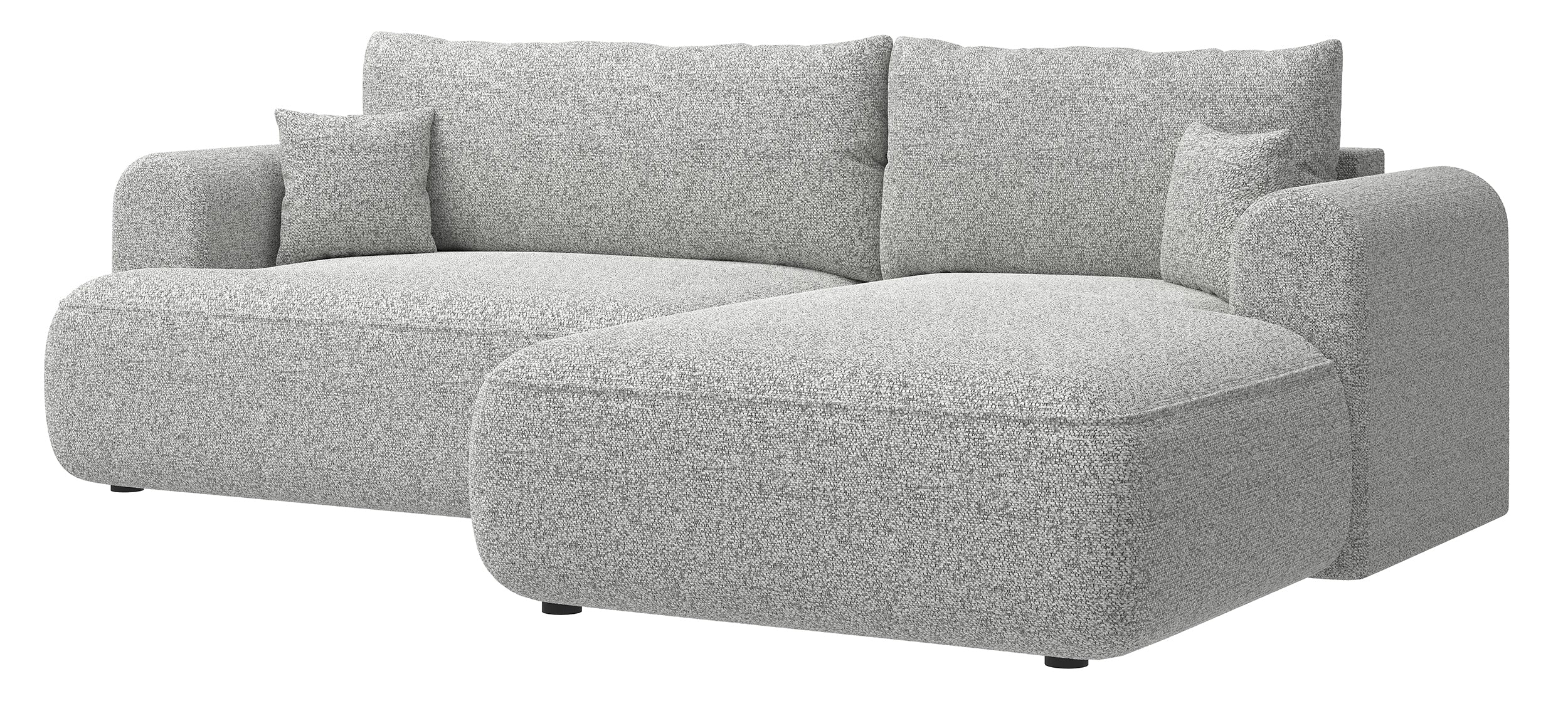 Ecksofa mit Schlaffunktion Ovo, L-förmig, hellgraues Geflecht, rechtsseitig